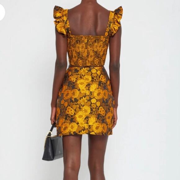 Kourt Tala Crop Top & Mini Skirt NWT NEW Set Size Small Black Yellow Gold Floral - Picture 12 of 14